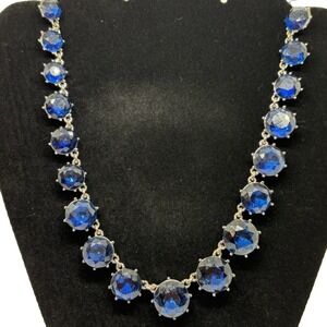 Chunky Necklace Montana Blue Glass Silver Tone Statement Charter Club  16 inch